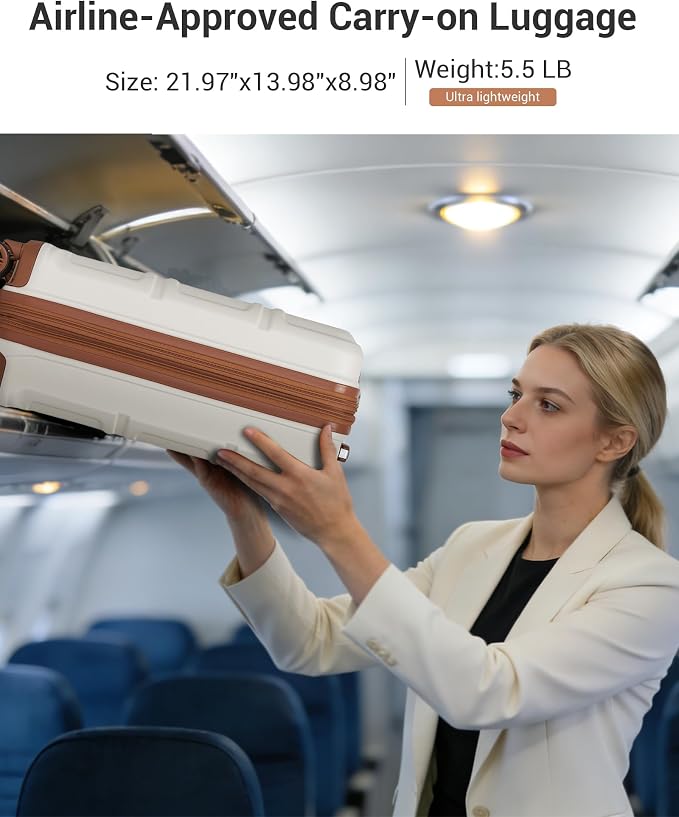Kono Carry On Luggage Airline Approved with Large Toiletry Bag, 20 Inch Lightweight PC+ABS Luggage with TSA Lock, Expandable Hard Shell Carry On Suitcases, White