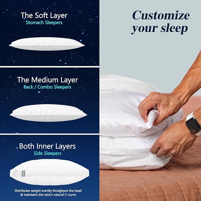 Nuzzle Cooling Adjustable Pillow for Side Sleepers,Queen Size Bed Pillow 4 Pack – Hotel Luxury Neck Support, Height Adjust Soft Sleeping Pillow for Back, Stomach or Side Sleepers-Home Gift