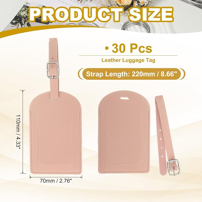 PATIKIL Leather Luggage Tag, 30 Pcs Luggage Tags Pu Bag Tags for Suitcases Airplane Travel Essentials, Pink