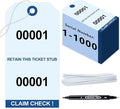 1000 Pcs Duplicate Auto Park Tags (Numbered 1-1000) 4.72" x 2.36" Inch Valet Parking Tickets with Strings Claim Check Tags with Marker for Valet Coat Check and Hotel Luggage Tags (1000, Blue)
