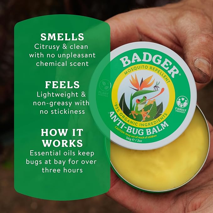Badger Bug Repellent Tin, Organic Deet-Free Mosquito Repellent with Citronella, Family Friendly Pleasant Smelling Insect Repellent, Easy to Use Travel Size, .75 oz Tin, 2-Pack