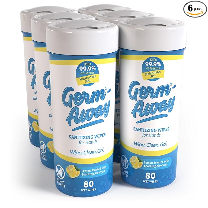 Hand Antibacterial Wipes - Hand Sanitizing Wipes for Kids & Adults, Great for Auto - Fits in Cup Holder, Lemon Scent, 80 Count (Pack of 6)