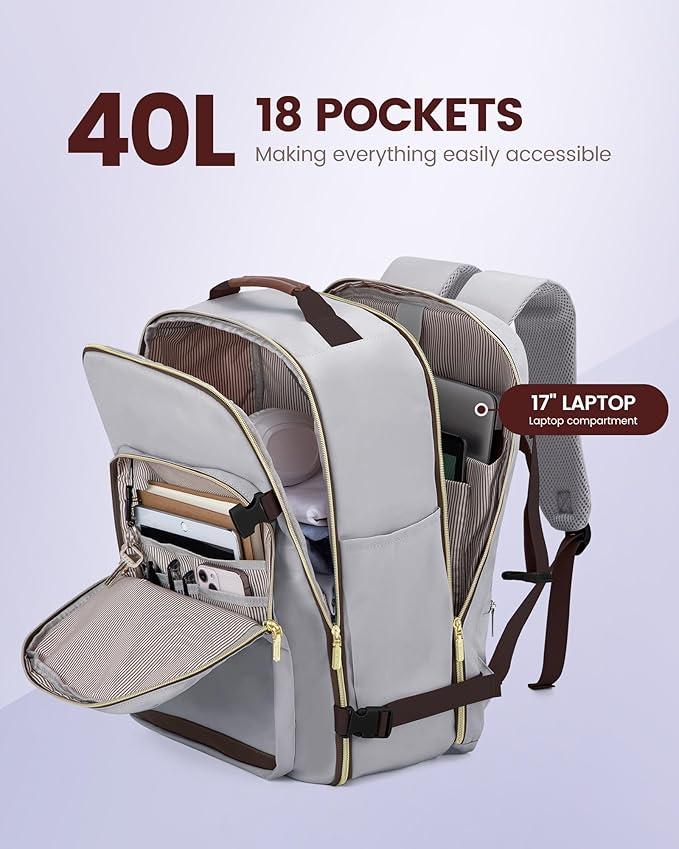LOVEVOOK 40L Travel Backpack Flight Approved Carry on Backpack,3 Packing Cubes,Waterproof Personal Item Travel Bag,TSA Carry on Luggage Suitcase Travel Essentials,Gifts for Women & Men,fits 17" Laptop