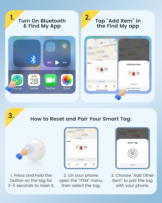 Air Tracker Tags-4 Pack, Smart Bluetooth Tracker Works with Apple Find My (iOS Only), Item Finder Key Finder with Replaceable Battery, Tracker Tag Locator for Keys, Luggage, Suitcases and Bags (White)