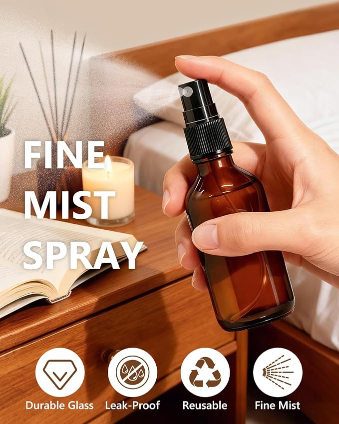 KEYWING 36 Pack Small Amber Glass Spray Bottles for Essential Oils, 2oz Empty Fine Mist Mini Spray Bottles, Refillable Containers for Hair, Travel, Plants, Cleaning, Skin Care