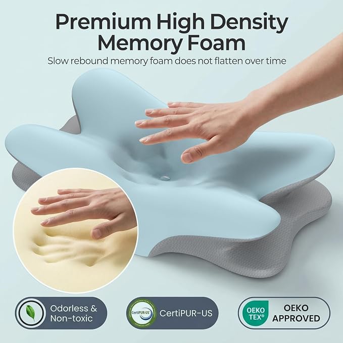 Besyodo Cervical Neck Pillow for Pain Relief - Ergonomic Side Sleeper Pillow for Neck Support, Memory Foam Pillows for Sleeping, Contour Pillow Bed Pillow for Back Stomach Sleepers