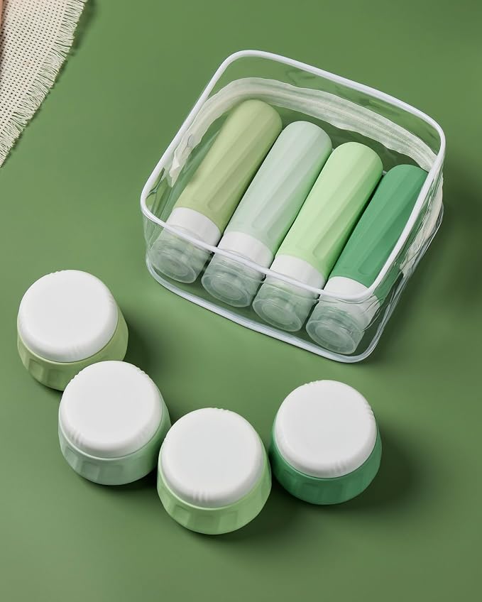 Mrsdry Travel Size Toiletries 8 Pack, TSA Approved 3oz Silicone Squeeze Bottles & Cream Jars with Clear Travel Bag