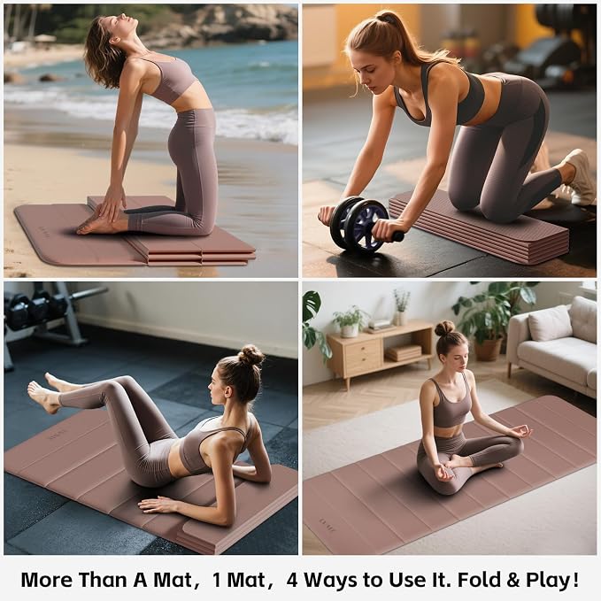 Foldable Yoga Mat,Thickened,0.4"Thick (10mm）,76"x26" | 12-Fold Design,SGS Certified TPE,Non-Slip & No Smell,Ultra Portability,For Yoga,Gym,Pilates,Home Workouts