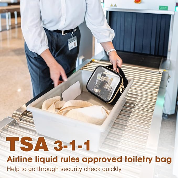 Wedama TSA Approved Toiletry Bag, 2 Pack Clear Makeup Bags with Handles, Quart Size Clear Toiletry Bags, PVC Cosmetic Bags for Women and Men, Carry on Airport Airline Compliant Bag, Black