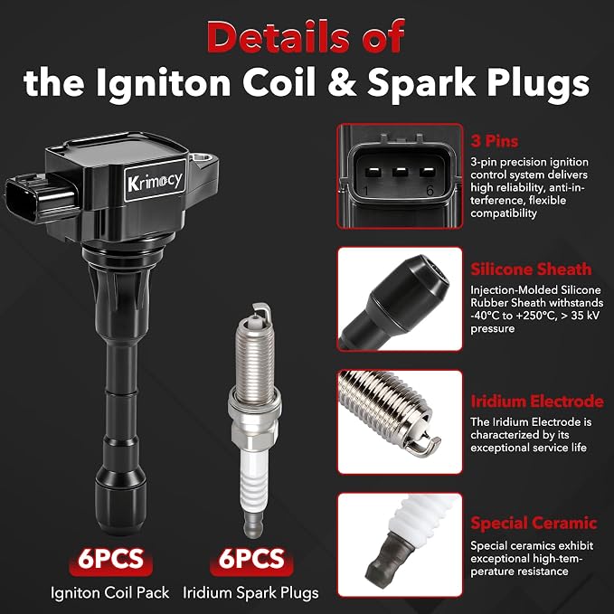 UF550 Ignition Coil Packs and Iridium Spark Plugs Fit for Nissan Murano Maxima Altima Pathfinder Quest 350Z/ Infiniti EX35 FX35 G25 G35 JX35 M35 M35h Q50 Q70 QX60 3.5L V6