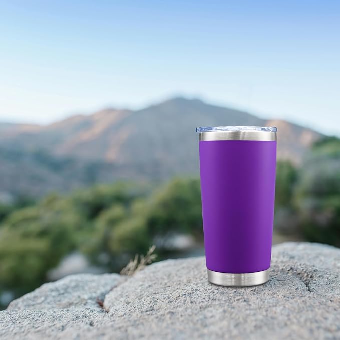 AIANJI 20oz Tumbler Bulk Stainless Steel Tumblers with Lid Vacuum Insulated Double Wall Travel Coffee Mug Powder Coated Tumbler Cup for Hot and Cold Drinks(Purple, 12 pack)