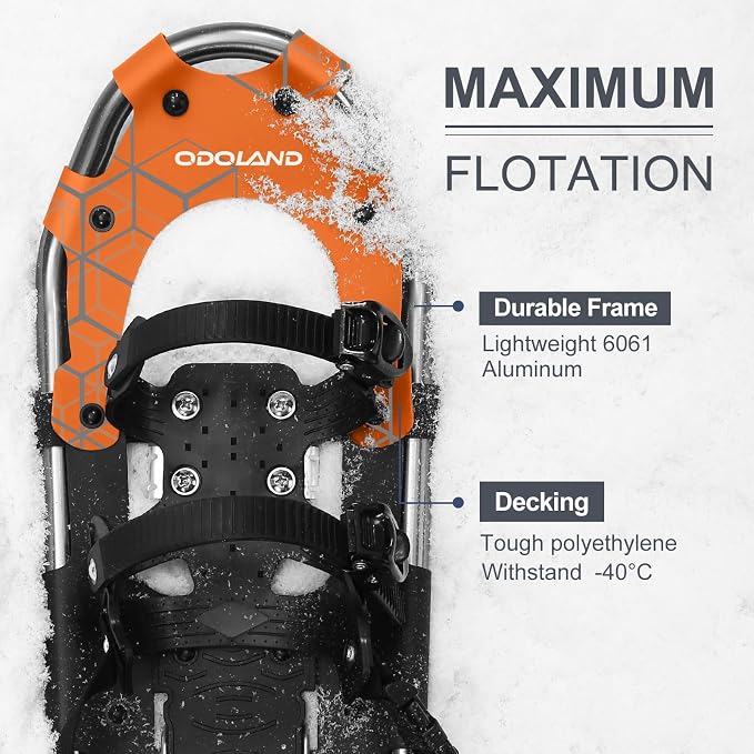 Odoland 21/25/30 Inch Snowshoes with Trekking Poles for Men Women Youth, Waterproof Snow Leg Gaiters and Carrying Bag, Lightweight Aluminum, Heel Lift, Snow Shoes Easy to Wear
