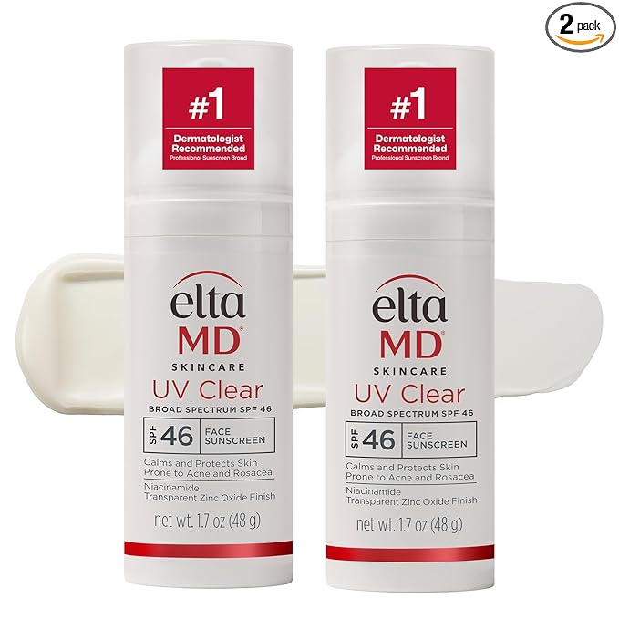 EltaMD UV Clear Face Sunscreen SPF 46, Oil Free for Face with Zinc Oxide, Dermatologist Recommended Sunscreen Lotion, For Acne-Prone Sensitive Skin, 1.7 oz Pump (Pack of 2)