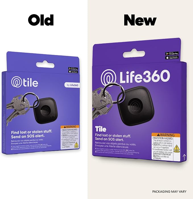 Tile by Life360 Mate Bluetooth Tracker, Keys Finder and Item Locator for Keys, Bags and More. Phone Finder. Both iOS and Android Compatible. 1-Pack (Black)