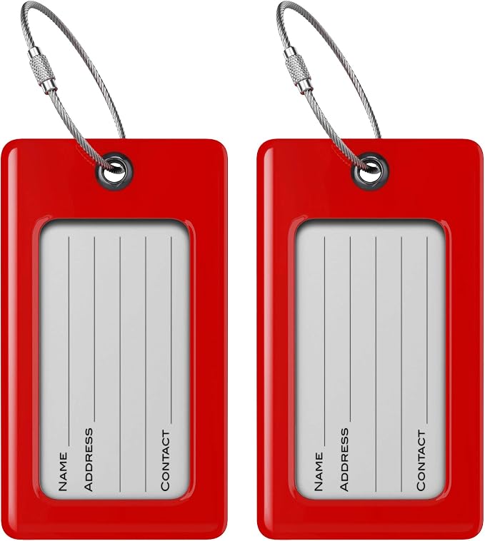 Luggage Tags Business Card Holder by TUFFTAAG - Flexible PVC Travel ID Bag Tag, Red, 2 Pack