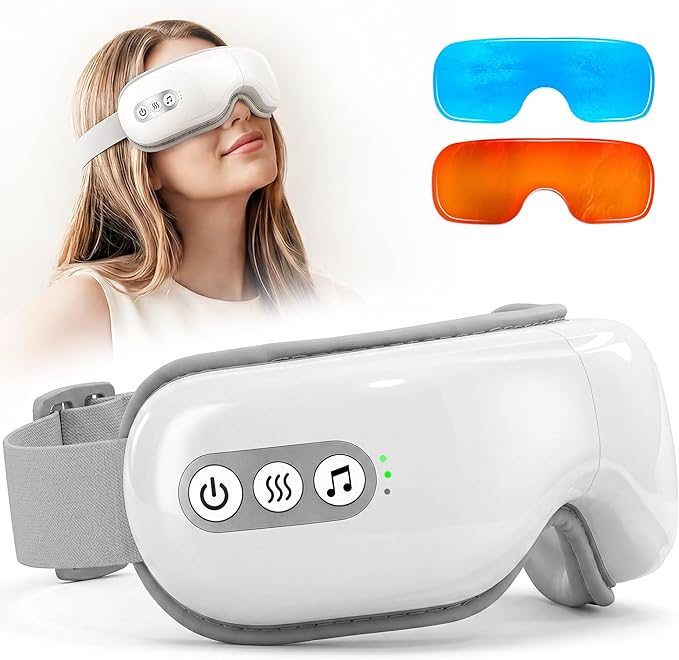 Eye Massager with Heat and Cooling, Heated Eye Mask for Dry Eyes & Sleep, Cooling Gel Mask for Puffiness, Bluetooth Music 5 Modes Cordless Foldable, Relax Gift for Women Men