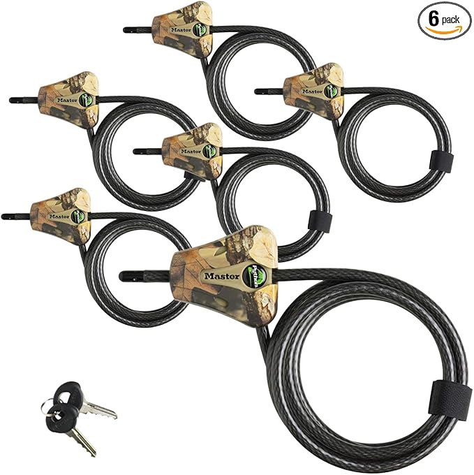 Master Lock Keyed Alike Python Trail Camera Adjustable Camouflage Cable Locks w/12 Keys, 8418KA-6 CAMO 6-Pack