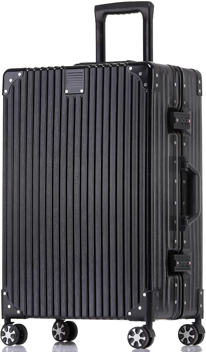 HotWay Carry On Luggage with Spinner Wheels, PC Hard Shell Zipperless Suitcase with Aluminum Frame and TSA Locks, 22x14x9 Airline Approved Lightweight Luggage for Business Travel (Black, 20 Inch)