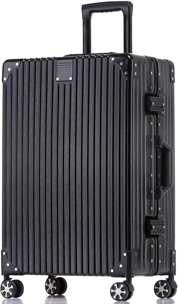 HotWay Checked In Luggage with Spinner Wheels, PC Hard Shell Zipperless Suitcase with Aluminum Frame and TSA Lock, Large Lightweight Suitcase for Business Travel, (Black, 28 Inch)