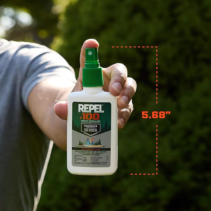 Repel 100 Insect Repellent, 4 Ounces, With DEET, 10-Hour Protection Long- Lasting Insect Repellent Pump Spray Repels Mosquitoes, Ticks, Gnats, Biting Flies, Chiggers And Fleas, 6 Pack