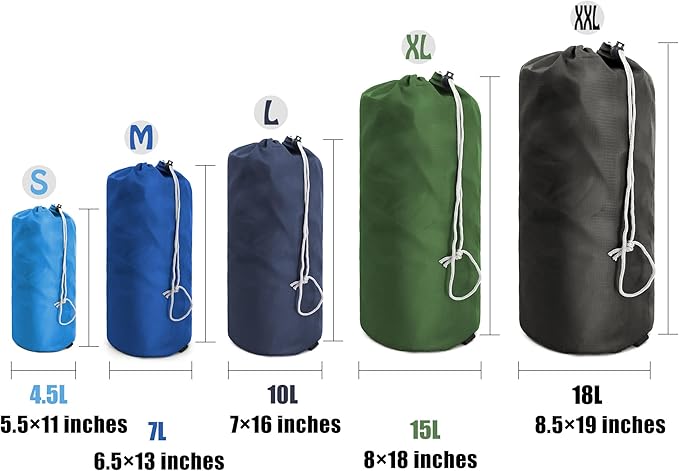 BeeGreen Small-Drawstring-Pouch-Bags 5 Pack with Dust Flap Stuff Sack for Travel Camping Outdoor Ditty Bags Foldable Lightweight