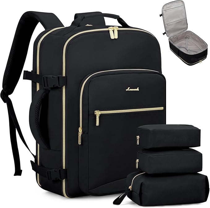 LOVEVOOK 40L Travel Backpack Flight Approved Carry on Backpack,3 Packing Cubes,Waterproof Personal Item Travel Bag,TSA Carry on Luggage Suitcase Travel Essentials,Gifts for Women & Men,fits 17" Laptop