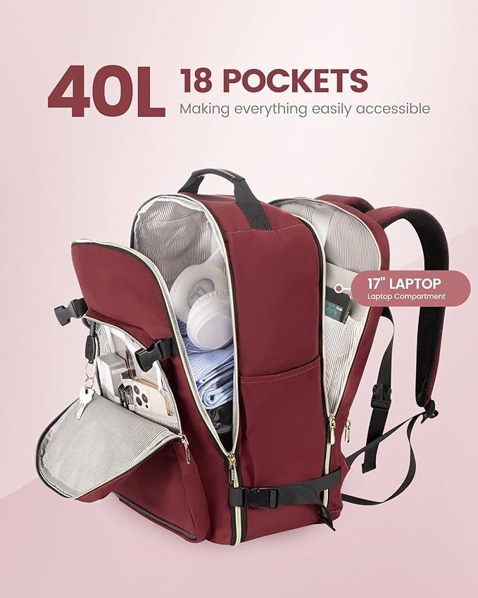 LOVEVOOK 40L Travel Backpack Flight Approved Carry on Backpack,3 Packing Cubes,Waterproof Personal Item Travel Bag,TSA Carry on Luggage Suitcase Travel Essentials,Gifts for Women & Men,fits 17" Laptop