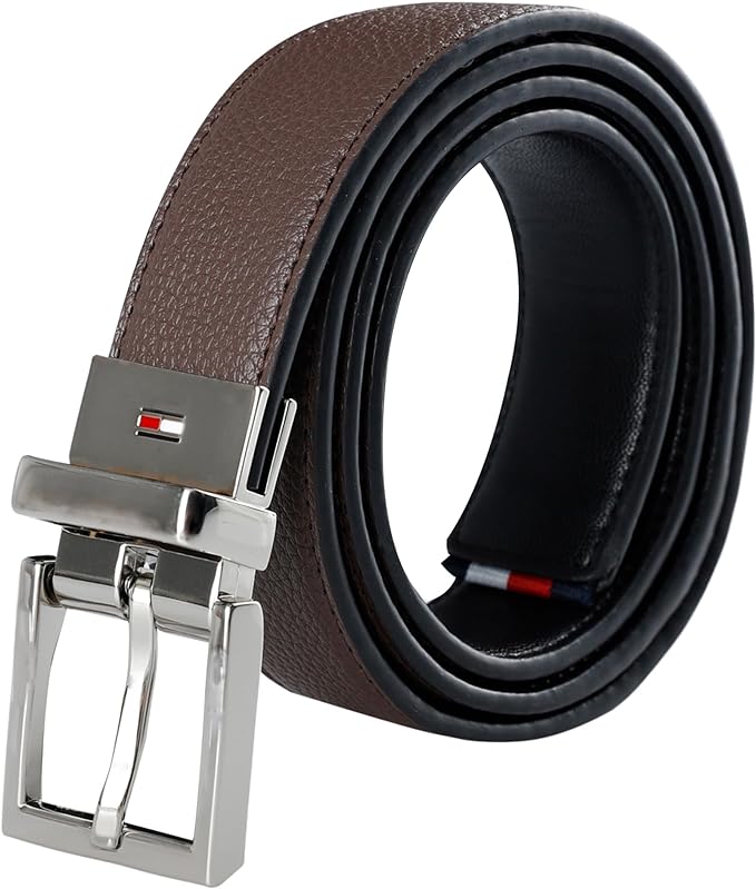Tommy Hilfiger Men's Reversible Leather Belt, 2‑in‑1 Design for Dress Or Casual Wear