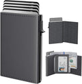 typecase Mens Wallet Card Holder: Pop Up Aluminum Case, Premium Genuine Leather, Smart, RFID Blocking, Slim, Minimalist, Front Pocket - 9-14 Cards Capacity | ID Window | Cash Slot (Deep Grey)