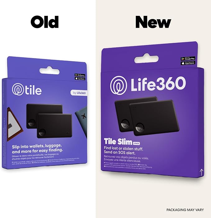 Tile by Life360 Slim - Wallet Finder, Bluetooth Tracker and Item Locator for Luggage Tags, Passports and More. Both iOS and Android Compatible. Phone Finder. 2-Pack (Black)