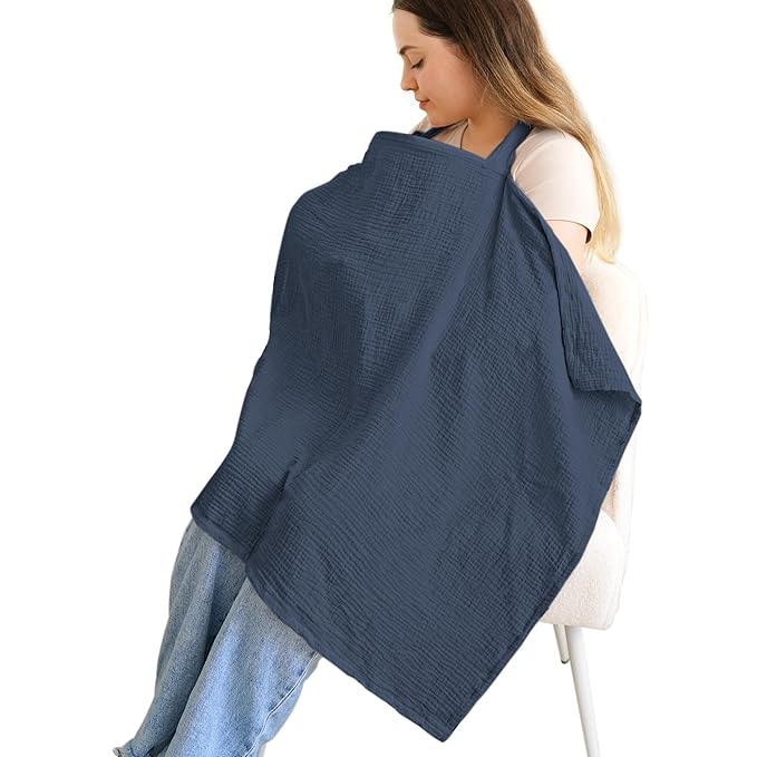 MairMore Muslin Nursing Covers for Breastfeeding, Privacy Breast Feeding Cover with Arch Neckline for Mom and Baby, Breathable 100% Cotton Nursing Apron Multi-use Stroller Cover