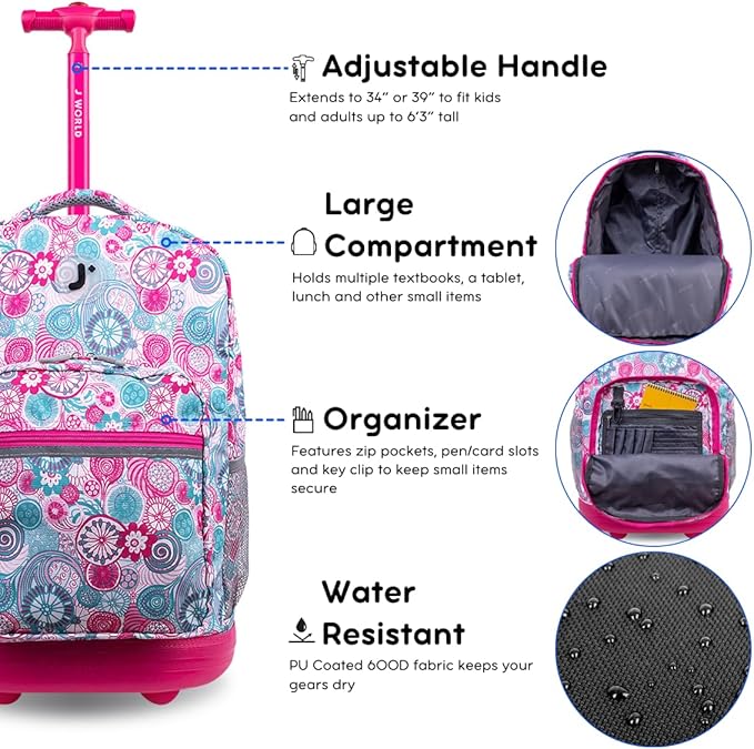 J World New York Sunrise Rolling Backpack, Blue Raspberry, One Size, 18"