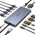USB C Docking Station Dual Monitor for Dell/HP/Lenovo/Surface Laptop, 15 in 1 Triple Display Multiport Adapter Hub, USBC Dock Dongle with 2 HDMI+VGA+6 USB C/A+Button+100W PD+Ethernet+SD/TF+Audio
