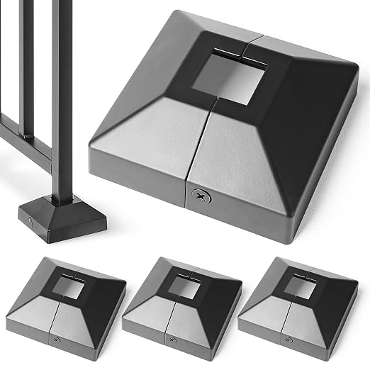 1" Post Base Cover, Split Type Post Skirt, for Indoor/Outdoor Iron Deck Railing, Stair Post Base Decorative Post Covers Skirt (4Pack-Black)