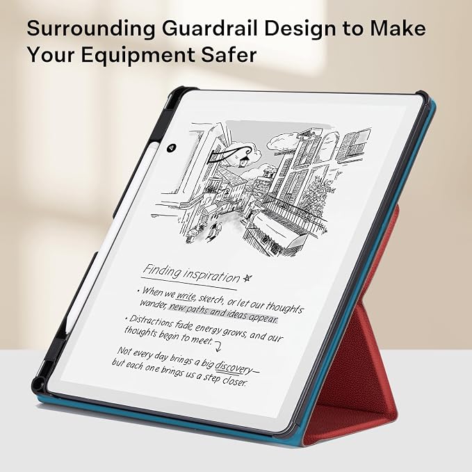 CoBak Case for 11" Kindle Scribe 3rd Generation 2025, Kindle Scribe Colorsoft with Two Viewing Angles - All New PU Leather Cover with Auto Sleep Wake, Pen Holder. Lychee Red