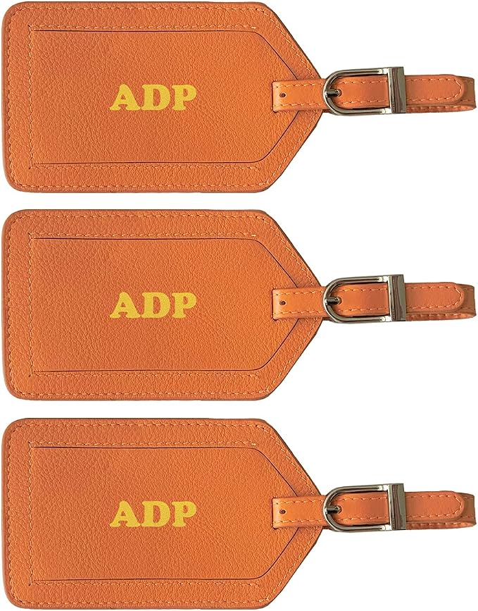 Personalized Monogrammed Leather Luggage Tags - 3 Pack