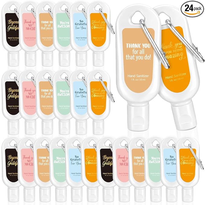 24 Pack Appreciation Hand Sanitizers Keychains Gift Thank You Mini Travel Size Hand Sanitizer Gel Bulk with Clips Appreciation Gift for Nurse Cna Week Coworker Teacher Student Back to School