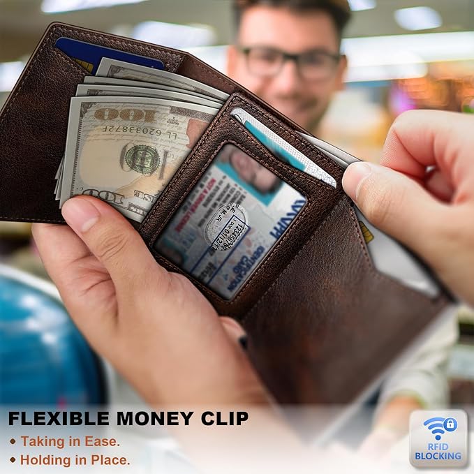 BULLIANT Men Wallet Leather Wallet Card Holders Money Clip for Men 10Cards-Magnetic Flip on Metal Case