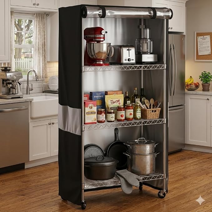 48"W x 18"D x 72"H Heavy Duty Storage Shelf Cover, Waterproof 600D Oxford Rack Cover with Clear PVC Window, Side Zippers, Top Buckles & Side Pocket for Wire Shelvin