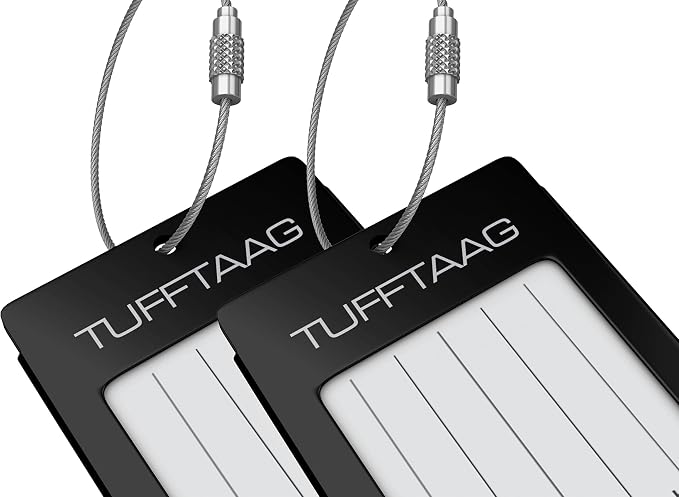 Luggage Tags Business Card Holder by TUFFTAAG - Durable Travel ID Bag Tag, Onyx, 2 Tags
