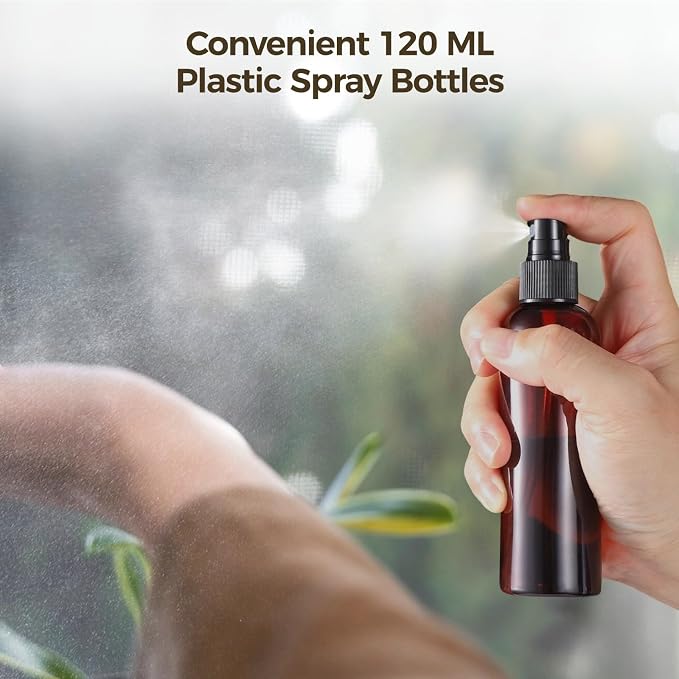 OMISTAR 48 Pcs 4 oz Plastic Spray Bottles - 120 ML Travel Size, Fine Mist Sprayers, Ideal for Perfumes, Cosmetics, Cleaning Solutions, and More, BlackAmber