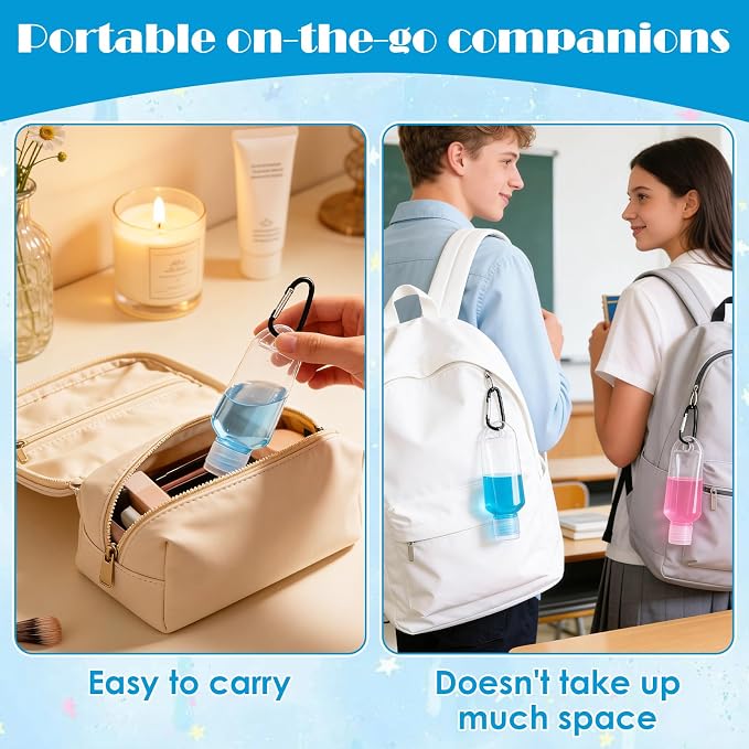 100 Pack 50ml Empty Travel Squeeze Bottles with Keychain Clips, Leak Proof Refillable PETG Bottles for Hand Sanitizer, Lotion, Toiletries, School, Office, Events and Party Favors