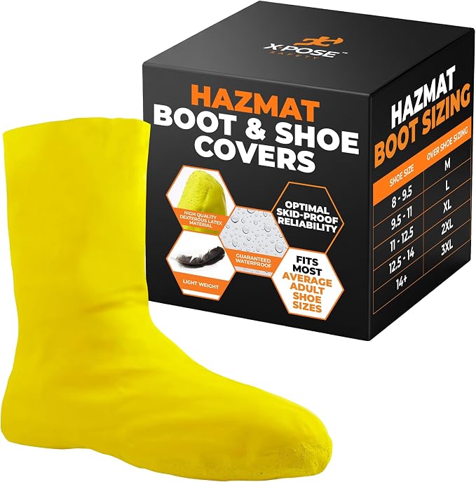 Hazmat Boot and Shoe Covers For Hazardous Materials - Explosives, Gases, Flammable Liquids, Peroxide and More – 3XL Yellow 12" Over the Shoe Protectors - by Xpose Safety