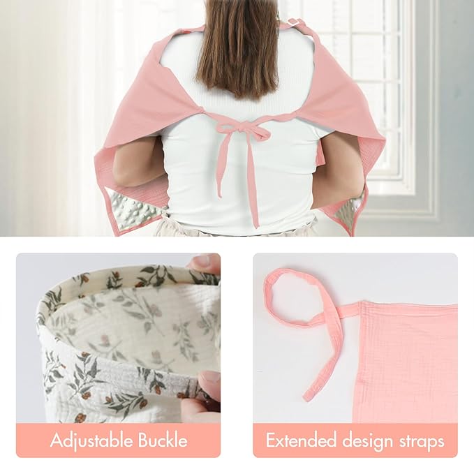 ANYEDDE 2-Pack Nursing Covers for Breastfeeding - Lightweight, Breathable Baby Breastfeeding Covers with Arch Neckline & Adjustable Straps, Pink & Bunny Design, Muslin Privacy Nursing Cover for Women