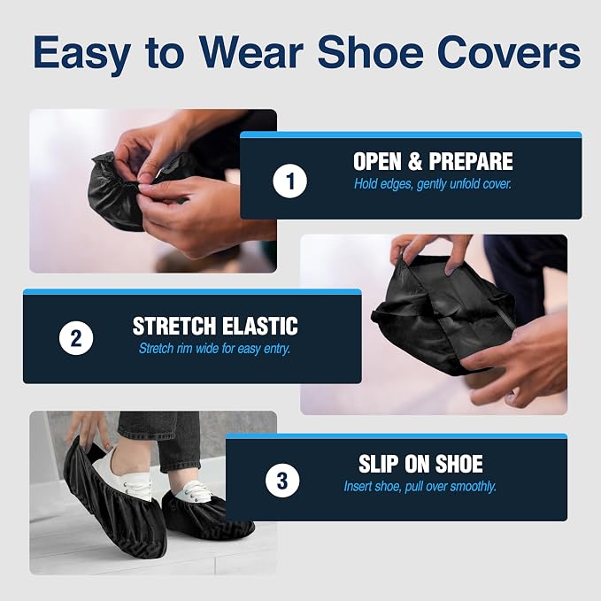 Premium Boot & Shoe Covers Disposable Booties - 100 Pack - Durable, Non-Slip, Non-Toxic, Water Resistant, Recyclable Protectors for Indoor & Outdoor - Large Size Fits Most Shoes