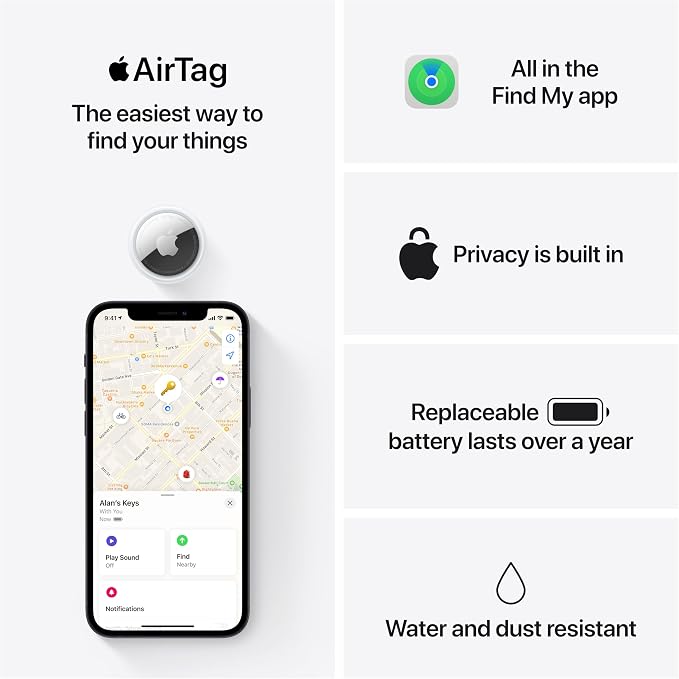 Apple AirTag (1st Generation). Keep Track of and find Your Keys, Wallet, Luggage, Backpack, and More. Simple one-tap Set up with iPhone or iPad, Bluetooth