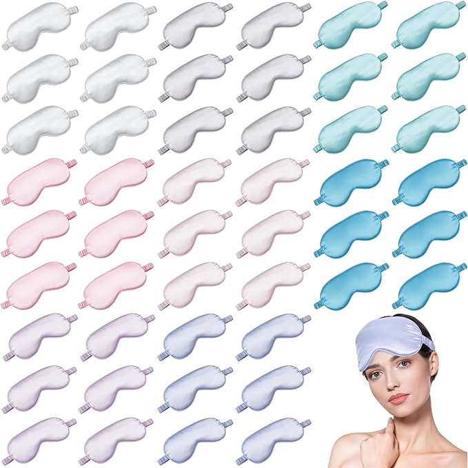 48 Pieces Silk Sleep Mask Eye Coverings for Sleeping Smooth Soft Eye Covers Mask with Elastic Strap for Sleeping Blocking Lights Travel Relax (48 Pieces)