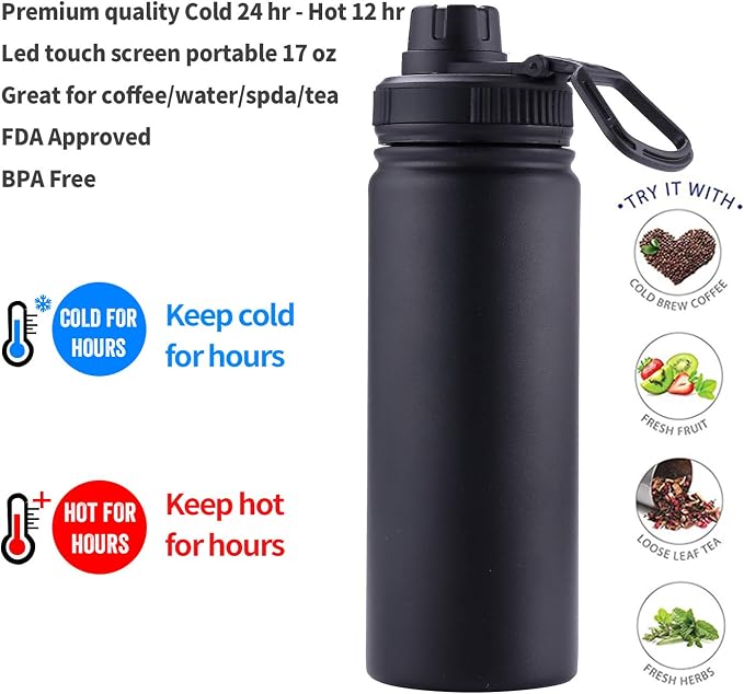 Sivaphe Tea Infuser Bottle With Removable Loose Leaf Tea Strainer Cup 18/8 Stainless Steel Portable Insulated Travel Tea Tumbler Black