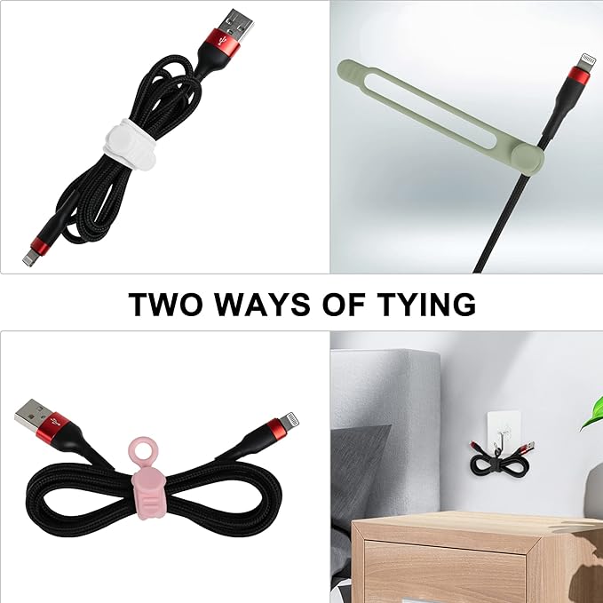 50Pcs Silicone Cable Ties Cord Organizer for Bundling Earphone, Phone Charger, Computer Cords, Reusable Cable Ties Wire Organizer in Home,Office,Kitchen,School (5 Colors)