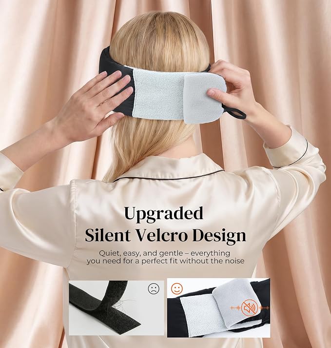 LC-dolida 3D Silk Bluetooth Sleep Mask, Mulberry Silk Sleep Mask with Bluetooth Headphones, Bluetooth Eye Sleep Mask for Side Sleepers, Total Blackout Bluetooth Eye Mask for Women Men, Black